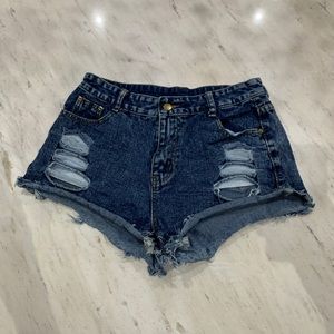 Raw Hem Ripped Denim Shorts
